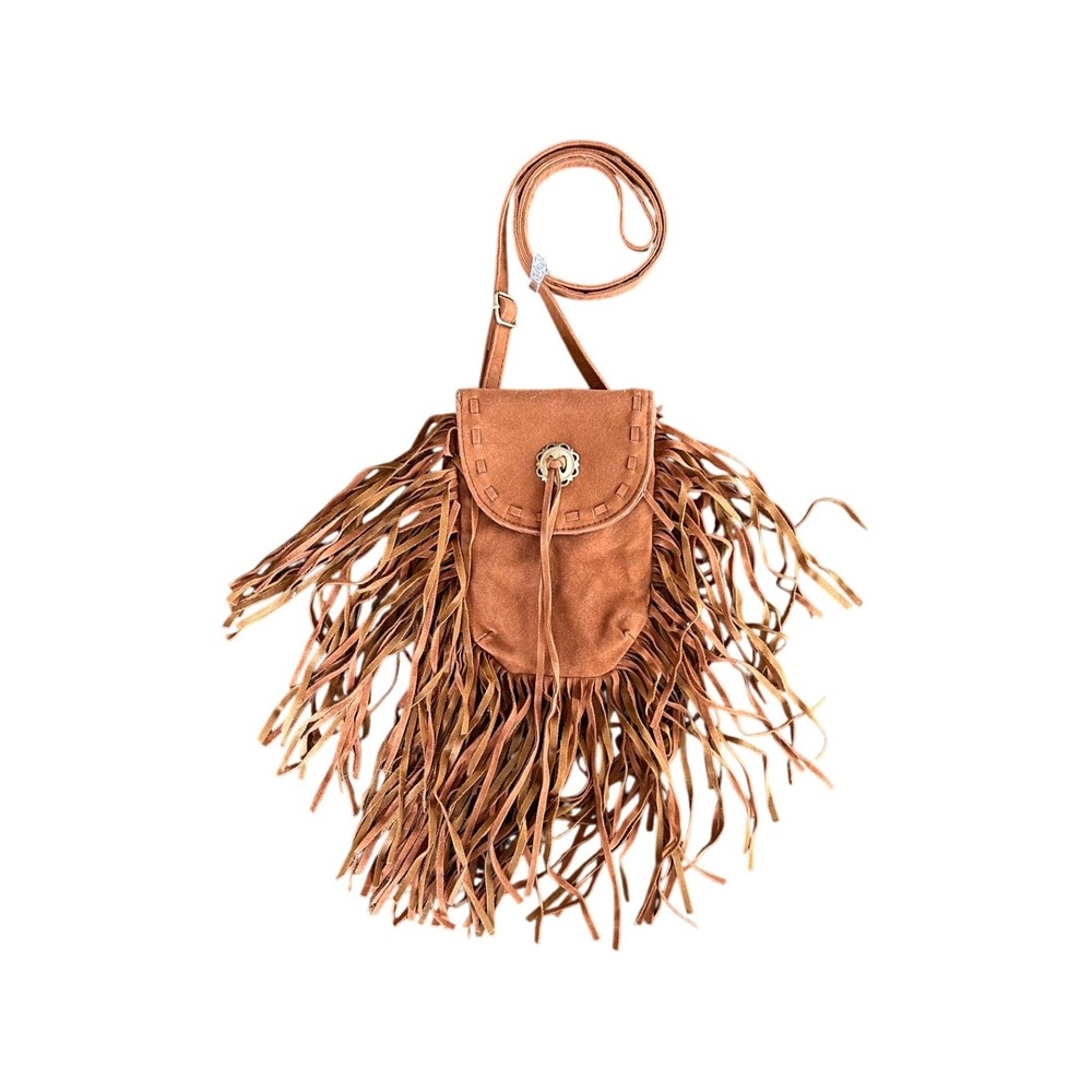 deb & dave Tan Brown Fringe Crossbody‎ Bag Boho Western Concho Small Purse